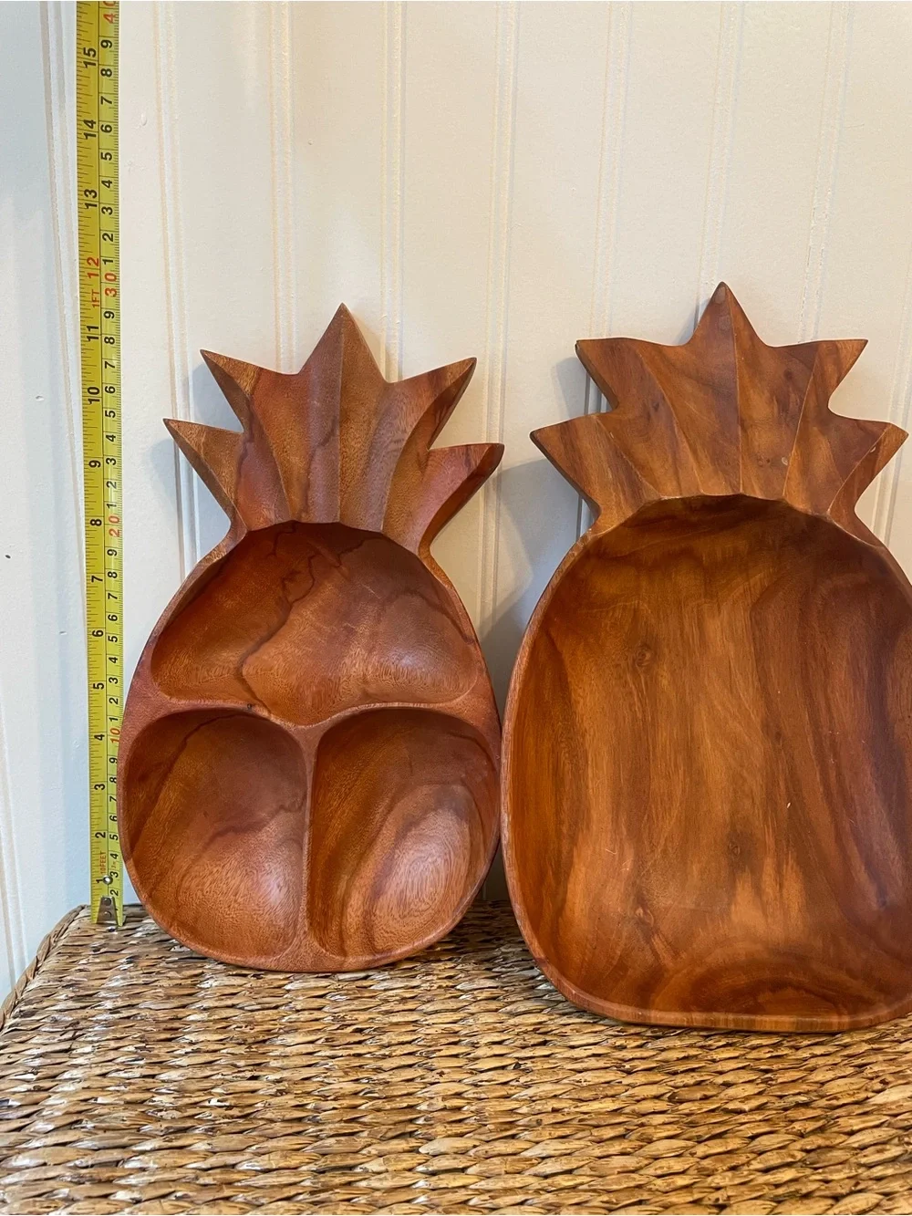 Handcrafted Pineapple Wood Serving Bowls - Set of 2 - Brown